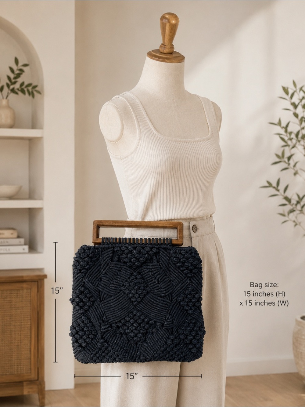 NWT Cleobella Macrame Bag w/ Wooden Handles - Picture 1 of 6